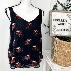 NWT LOFT Navy Floral Swiss Dot Camisole Tank Sz S